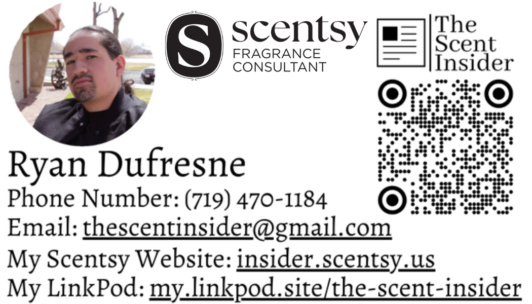 The Scent Insider's Business Card with Logo's, Contact Information, and QR Code.