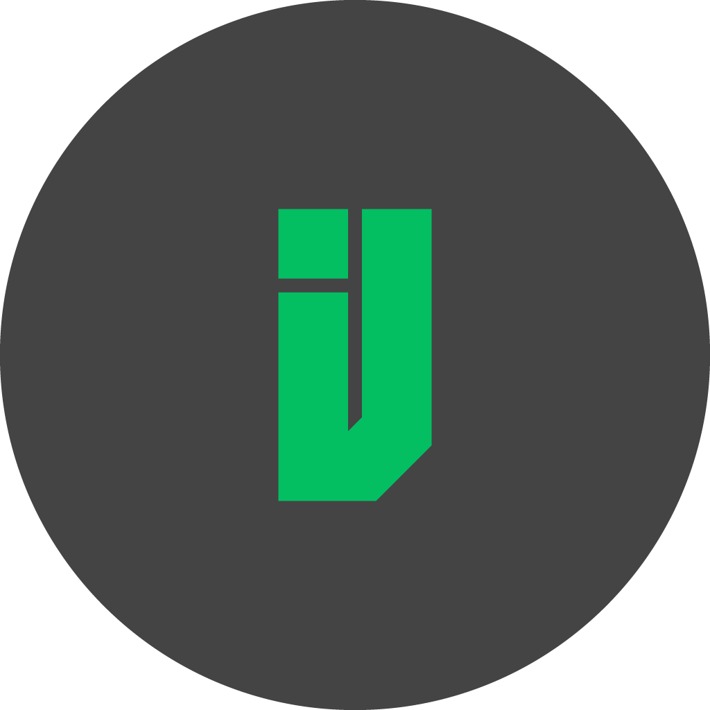 vrtz dark gray circular avatar with green V icon centered