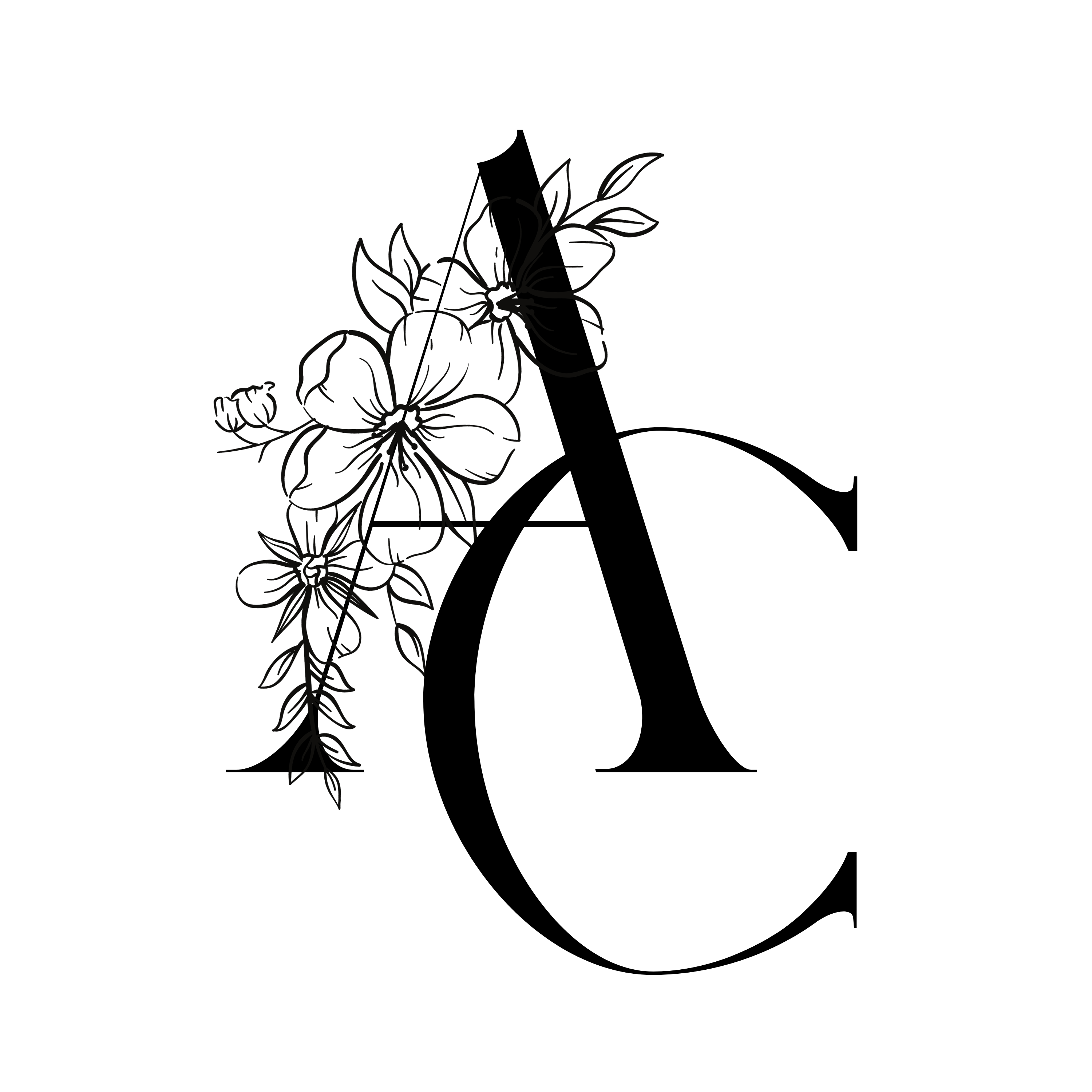AdoraClips, Your Key to Visual Storytelling. Letters A C with florals wrapped around the A